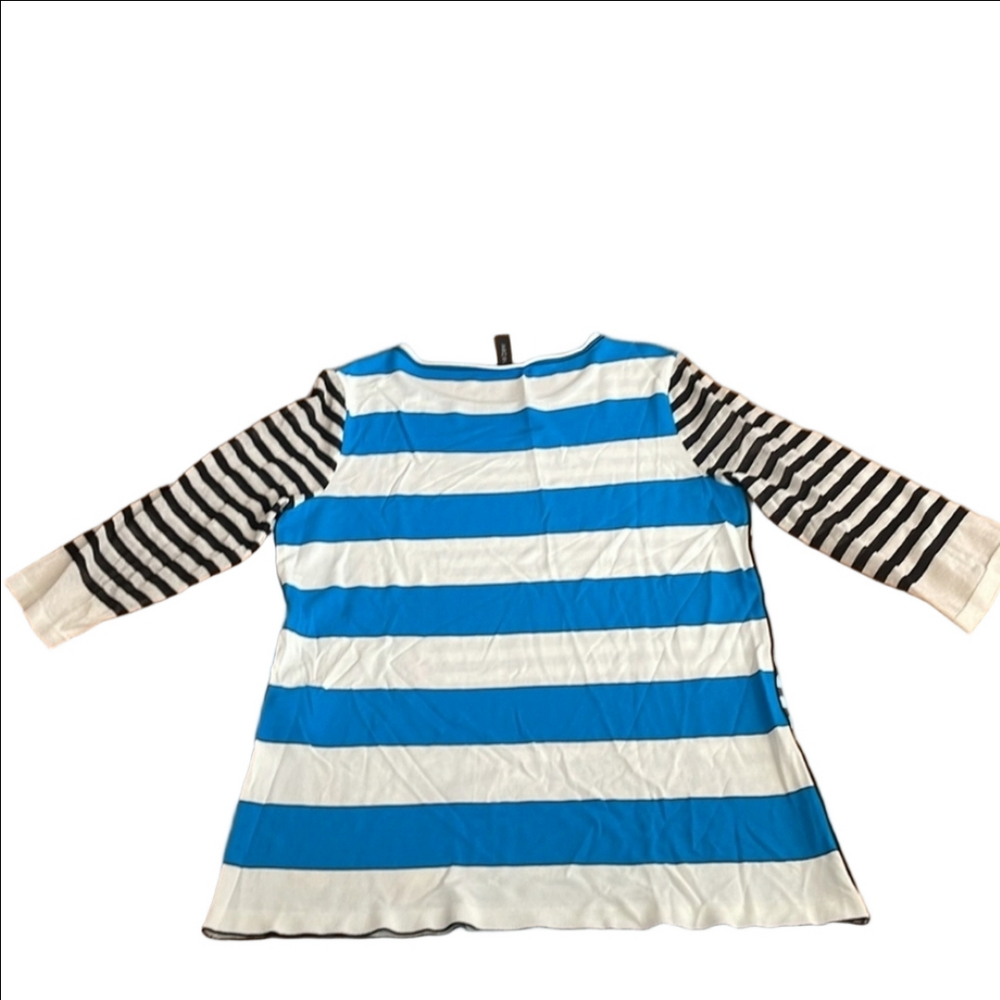 Marc Cain Black and White Striped Top with Blue Detail - Picture 3 of 7